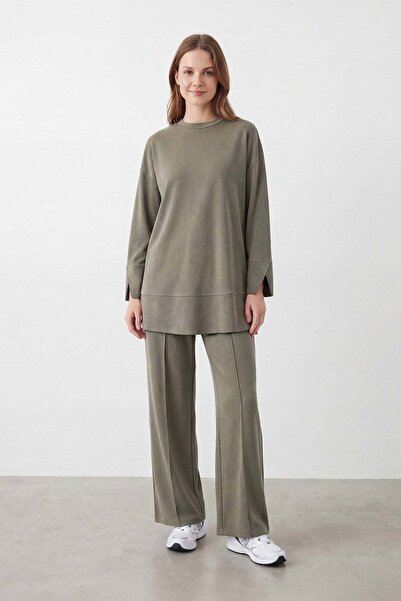 Puane Women's Comfortable Cut Tunic Trousers Set-14457Tks - Khaki