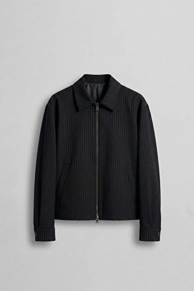 ablukaonline Ανδρικό μπουφάν Premium Relaxed Fit με ριγέ φερμουάρ, μαύρο