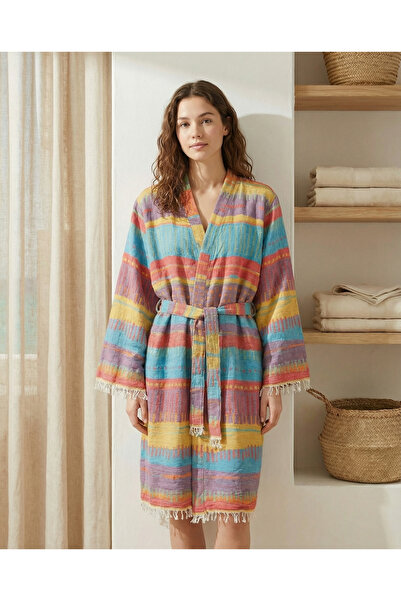 NAURA Concept Μπουρνούζι κιμονό με έθνικ σχέδια και κρόσσια, 100% βαμβακερό –...