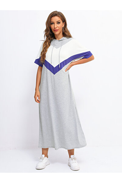 FridayIn Female Street style Hooded Color contrast Loose Long dress