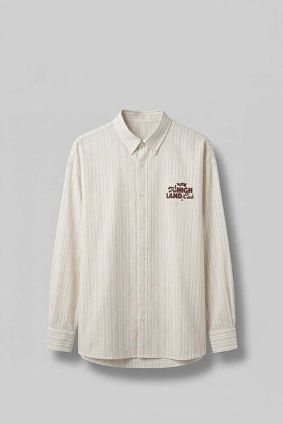 ablukaonline Чоловіча бавовняна смугаста сорочка оверсайз з принтом на спині,...