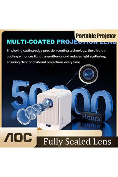 Aoc Sealed Optical Design Projector 9000L HighBright 1080P 4K 250" Wireless O...