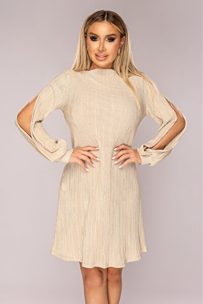Atmosphere Fashion Rochie aurie cu mâneci despicate S/M/L
