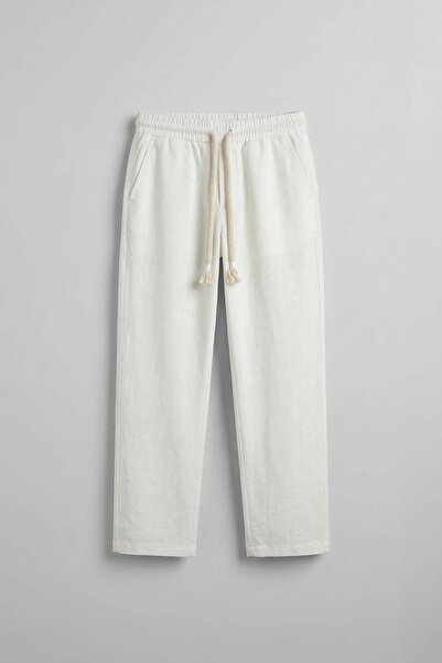 ablukaonline Ανδρικό παντελόνι με φαρδιά γραμμή και κορδόνι από λινό ύφασμα σ...