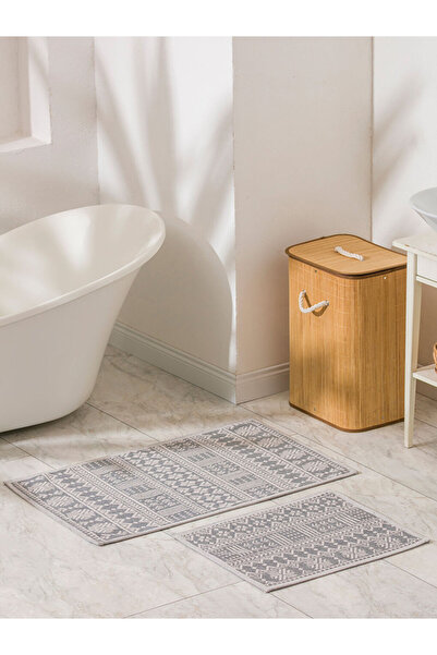 LC Waikiki Σετ χαλάκια μπάνιου με γκρι σχέδια, 2 τεμάχια