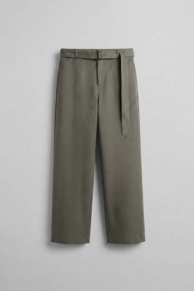 ablukaonline Men's Baggy Fit Smart Casual Belted Trousers Khaki