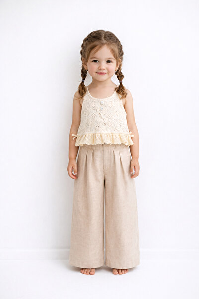 Cumino Scarlett 2’li Kız Çocuk Takım Dantel Bluz - Keten Pantolon Yazlık Şık ...
