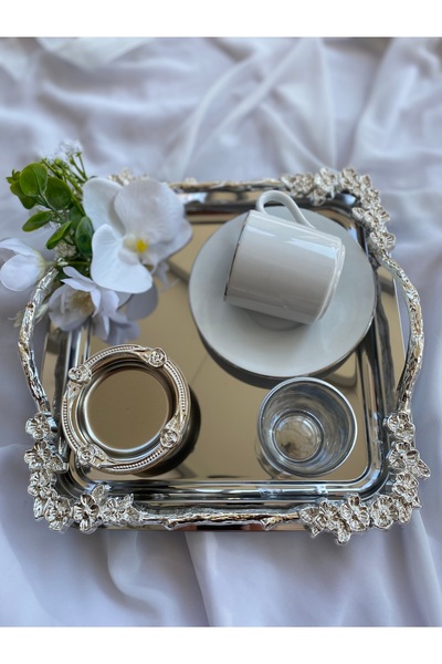 Z&B FLOWERS Ayaklı Kahve Tepsisi Damat Fincan Seti Damat Kahvesi