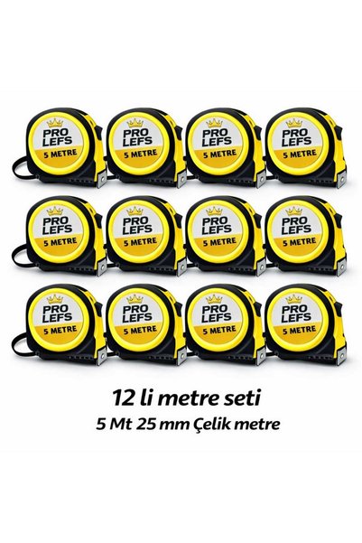 PRO LEFS 5 m x 25 mm 12 Li Çelik Metre Seti – Dayanıklı, Ekonomik Paket