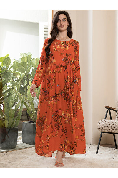 FridayIn Sweet Round neck Floral Printing Splicing Wrinkle Regular sleeve Lon...