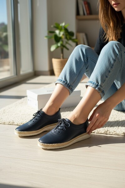 enoch Genuine Leather Orthopedic Comfort Shoes with Straw Piping Detail and L...