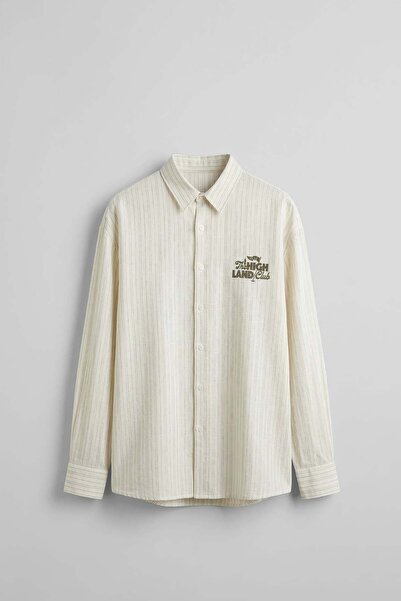 ablukaonline Чоловіча бавовняна смугаста сорочка оверсайз з принтом на спині,...