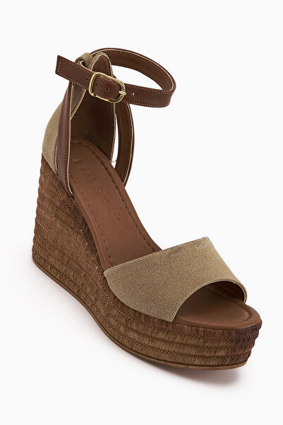 Limoya Γυναικεία σανδάλια Moni Beige Suede με τακούνι και αγκράφα στον αστράγαλο