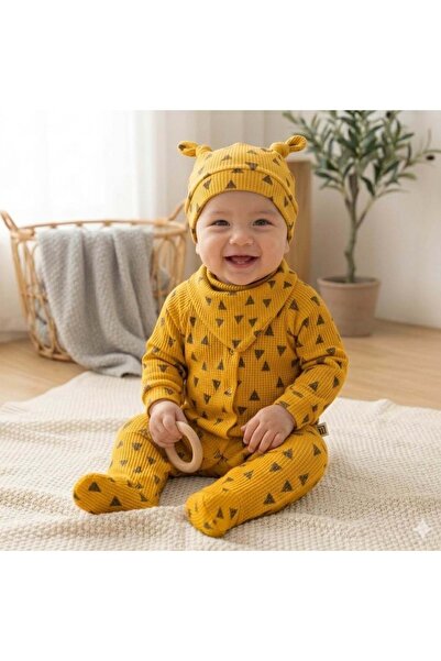 jijek baby kids Üçgen Desenli Fitilli Pamuk Kumaş Patikli Bebek Tulum Seti - ...