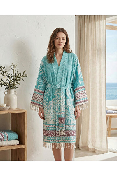 NAURA Concept Halat kimono cu buzunare și franjuri, cu model etnic, 100% bumb...