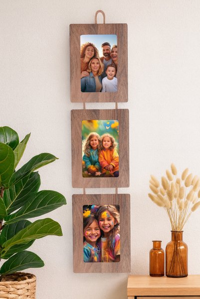 noak Ahşap 10x15 Cm 3’lü Ipli Çerçeve Dikey Kemençe Renk