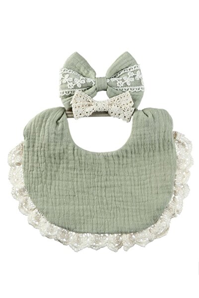 Bambimici طقم عصابة رأس ومريلة للأطفال من كاميلا ريبونز - لون أخضر نعناعي