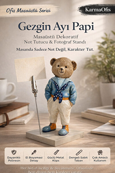 KarmaOfis Traveler Bear Papi Note Holder & Photo Stand |   Decorative Desktop...
