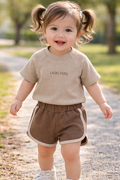 connemara Κοριτσίστικο σετ μπλούζα-σορτς, καλοκαιρινό σετ από ύφασμα βάφλας, ...