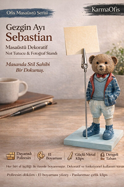 KarmaOfis Traveling Bear Sebastian Note Holder & Photo Stand |   Decorative D...