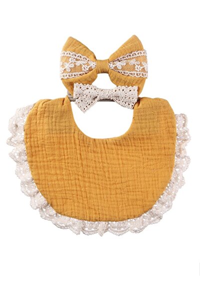 Bambimici طقم عصابة رأس ومريلة للأطفال من كاميلا ريبونز - لون أصفر خردلي