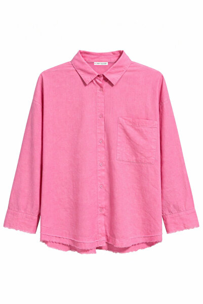 Mixray 4640 Дамска ленена риза със състарен вид и декоративни шевове, овърсай...