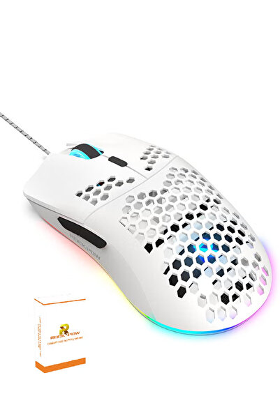 ROCK POW ماوس ألعاب سلكي بإضاءة RGB، بتصميم خلية النحل المجوف، مريح للاستخدام...