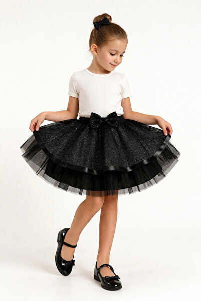 Sibel Günay Butik Fustă tutu neagră din tul strălucitor pentru fete – Fustă p...