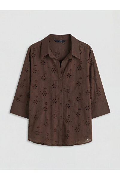 LC Waikiki Καφέ διάτρητο γυναικείο πουκάμισο oversize