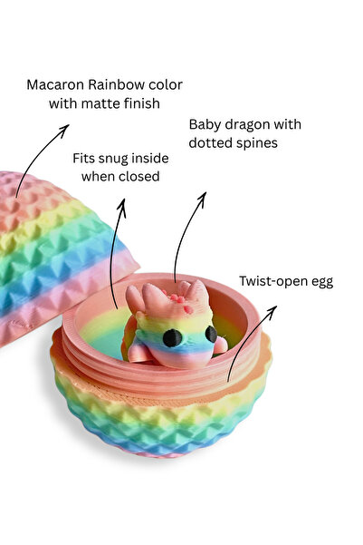 DUBAI 3D PRINTING 3D Printed Dragon Egg Toy – Twist Open Surprise Egg with Baby Dragon Inside (Sprinkles - Rainbow)