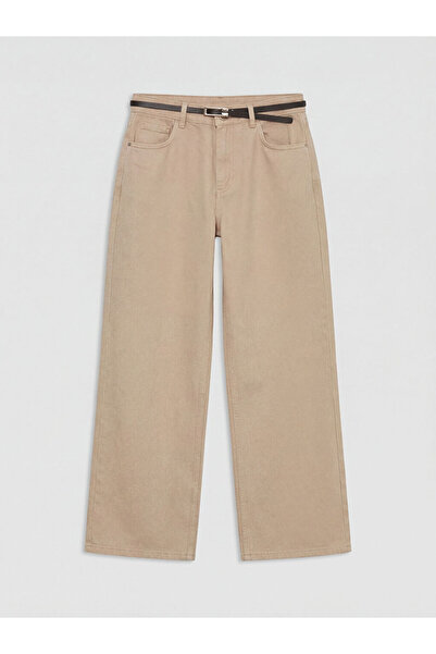 LC Waikiki Beige waist Belt li wideleg women's jean pants