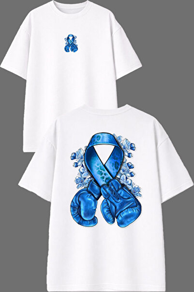 VSRN تي شيرت أبيض كبير الحجم بتصميم ياس بوكس مطبوع من الأمام والخلف