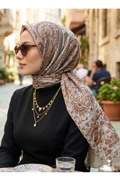 Nazellaa شال ناعم من قماش التوبسكي بنقشة عرقية