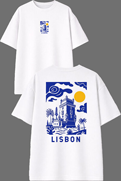 VSRN Μπλουζάκι Lisbon Design με στάμπα μπροστά και πίσω, λευκό, oversized