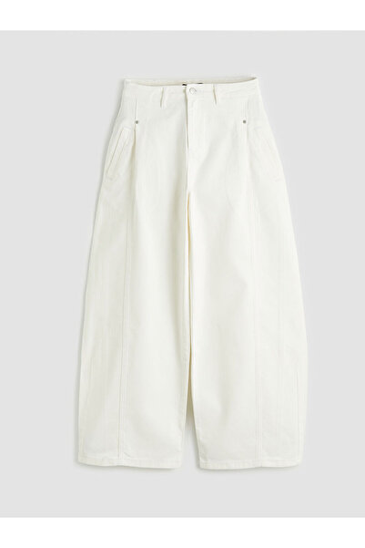 LC Waikiki White High Waist Wideleg Women's Jean Trousers