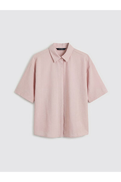 LC Waikiki Ροζ Oversize Γυναικείο Πουκάμισο από Κρεπ