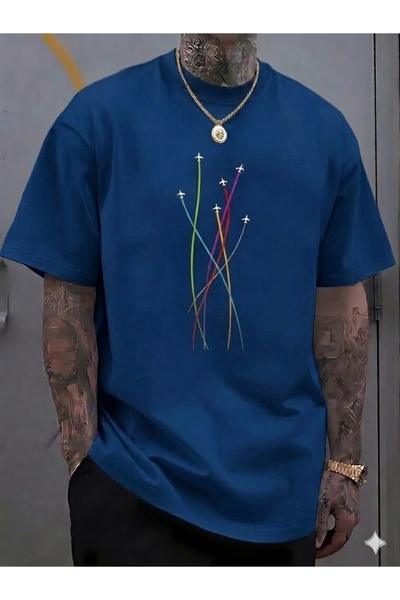 WOODROFFE Men's Jet Airplane Printed Oversize T-Shirt Loose Fit