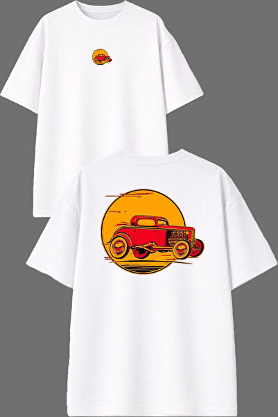 VSRN Tricou supradimensionat alb cu imprimeu în față și în spate, cu design O...