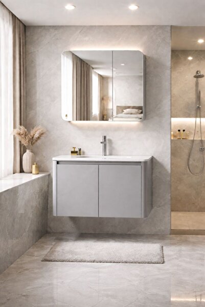 Radinavico Bathroom furniture set, 60x47x40cm and cabinet with LED mirror and...