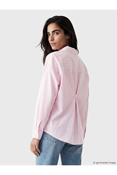 LC Waikiki Pembe Çizgili Poplin Kadın Gömlek