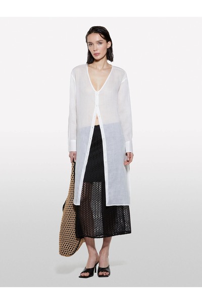 Sisley Women's 100% Ramie Cuffed V-Neck Long Shirt 325P5Xjzlq096-Sis074