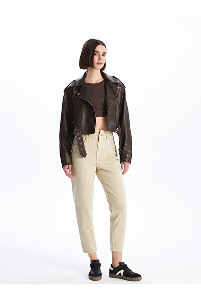 LC Waikiki Beige Elastic Waist Slouchy Fit Women's Jean Trousers