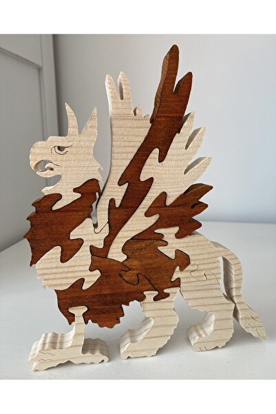 LAVİNİA El Yapımı Ahşap Kanatlı Aslan Puzzle, Ahşap Yapboz, Lion Dragon