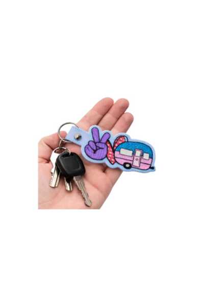 OEM Breloc brodat manual, design rulotă, multicolor