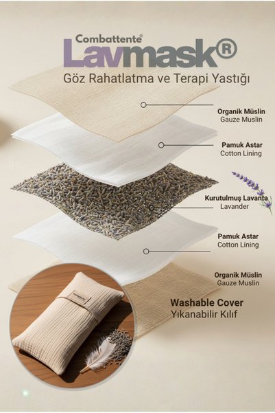 combattente exclusive products وسادة عضوية للعين من قماش الموسلين باللافندر من كومباتينتي - عصابة نوم من قماش الموسلين - عصابة نوم