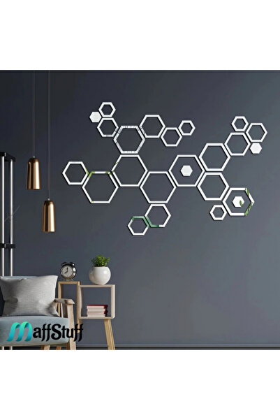 MaffStuff Hexagonal Self-Adhesive Acrylic Decorative Mirrors Set of 24 Pieces