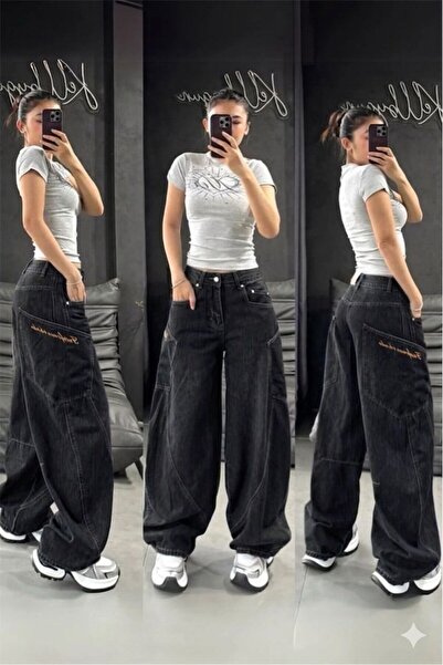 Karakedi Street Style με πολλές τσέπες φαρδύ Navy Blue τζιν