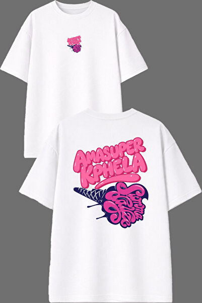 VSRN تي شيرت أبيض كبير الحجم بتصميم الآيس كريم مطبوع من الأمام والخلف