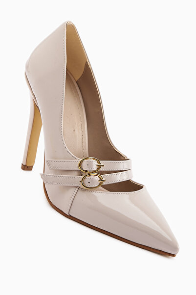 Limoya Dolly Beige Patent Leather Stiletto Women's Heeled Shoes