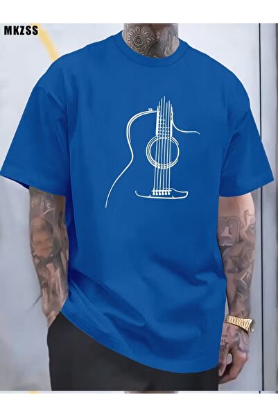 WOODROFFE Men's Guitar Patterned Oversize T-Shirt Loose Fit